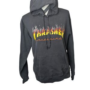 Thrasher Magazine Flame Logo Pullover Hoodie Sweatshirt Small Black Skater